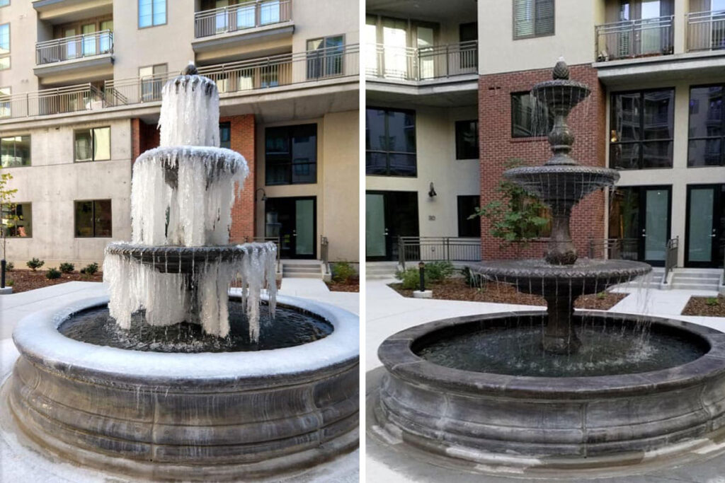 Water fountain before and after